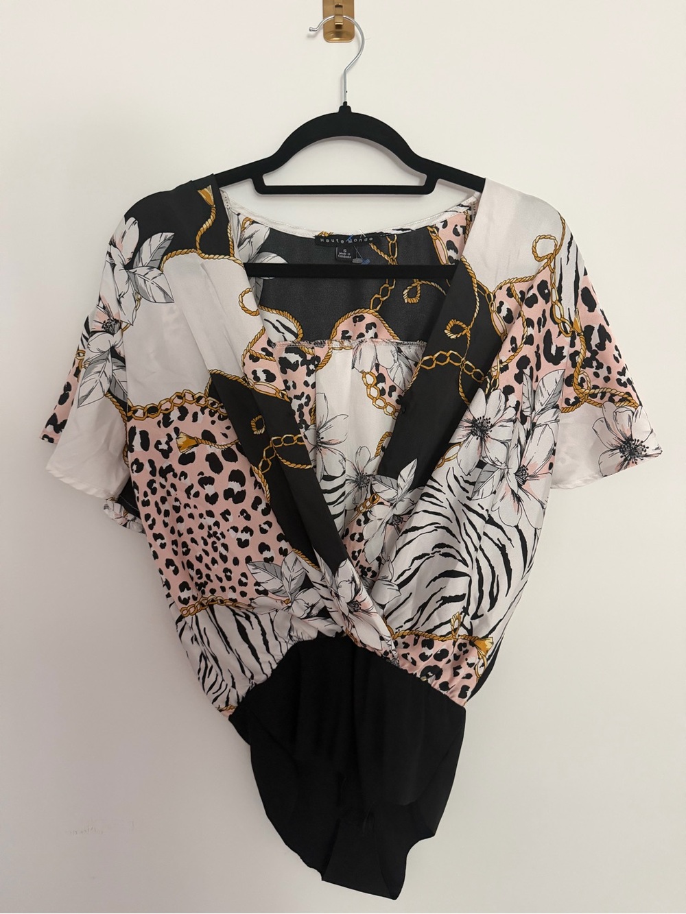 Haute Monde Pink, Black & White Mixed Print Twist-Front Blouse